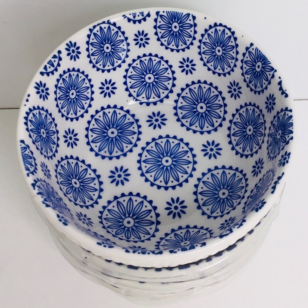 4 Signature International Shibori Tie Dye Cereal Bowls Blue White 5” - Picture 7 of 9
